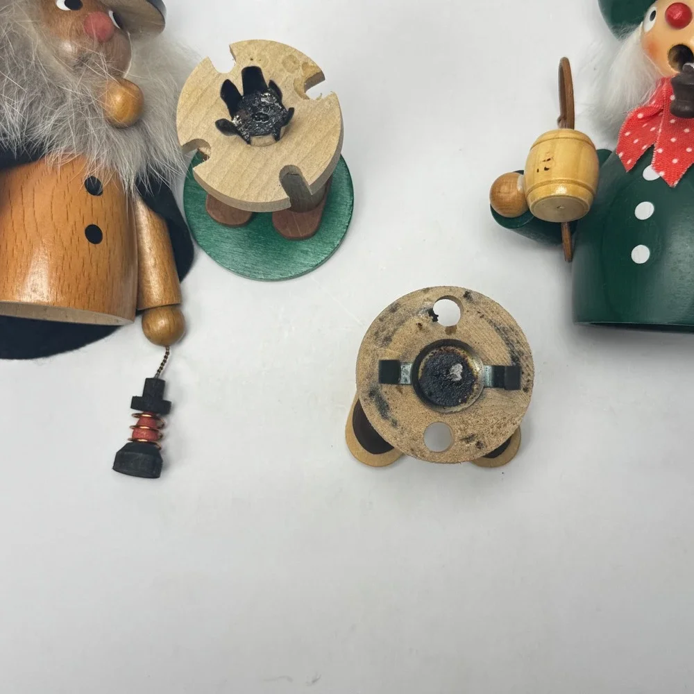 Vintage German Erzgebirge Wooden Incense Smoker Pair Night Watchman & Hunter